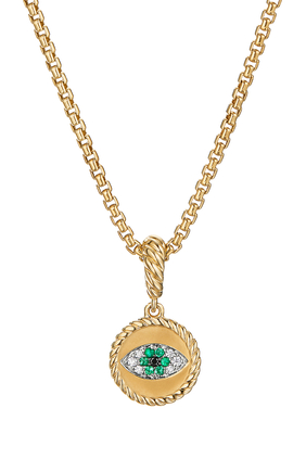 Evil Eye Amulet, 18k Yellow Gold with Diamonds & Emeralds